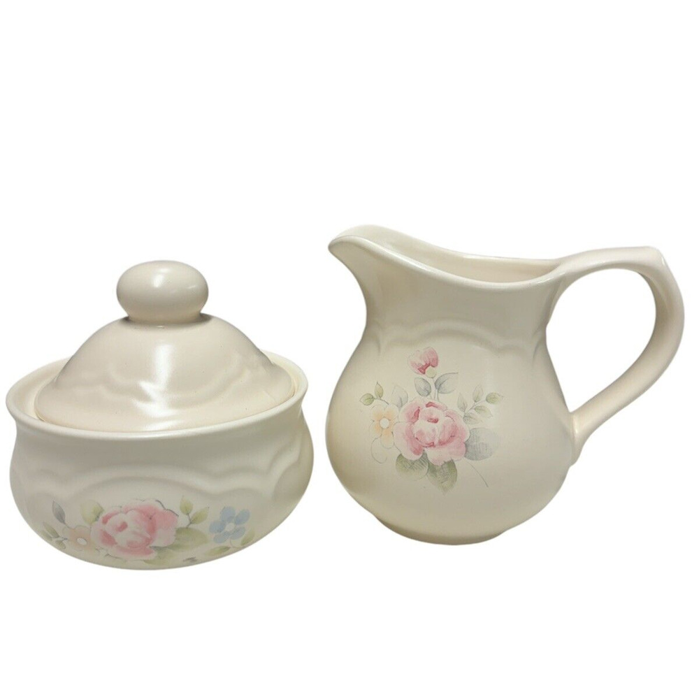 Vintage Pfaltzgraff TEA ROSE Stoneware Creamer & Lidded Sugar Bowl Set